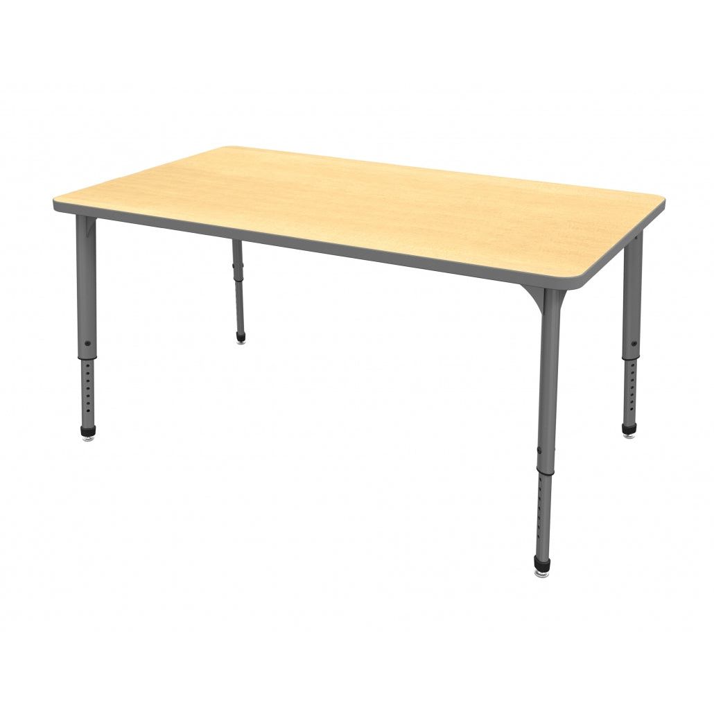 APEX™ Rectangle Table (60”x 30”) - 17"-24"H - GRAY LEGS - Fusion Maple Surface - Orange Edge