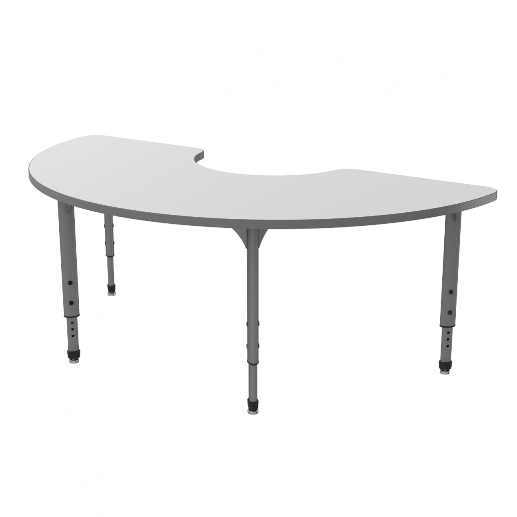 APEX™ HALF MOON STUDENT TABLE - Grey Nebula - Blue Trim - Gray Legs - Standard Height