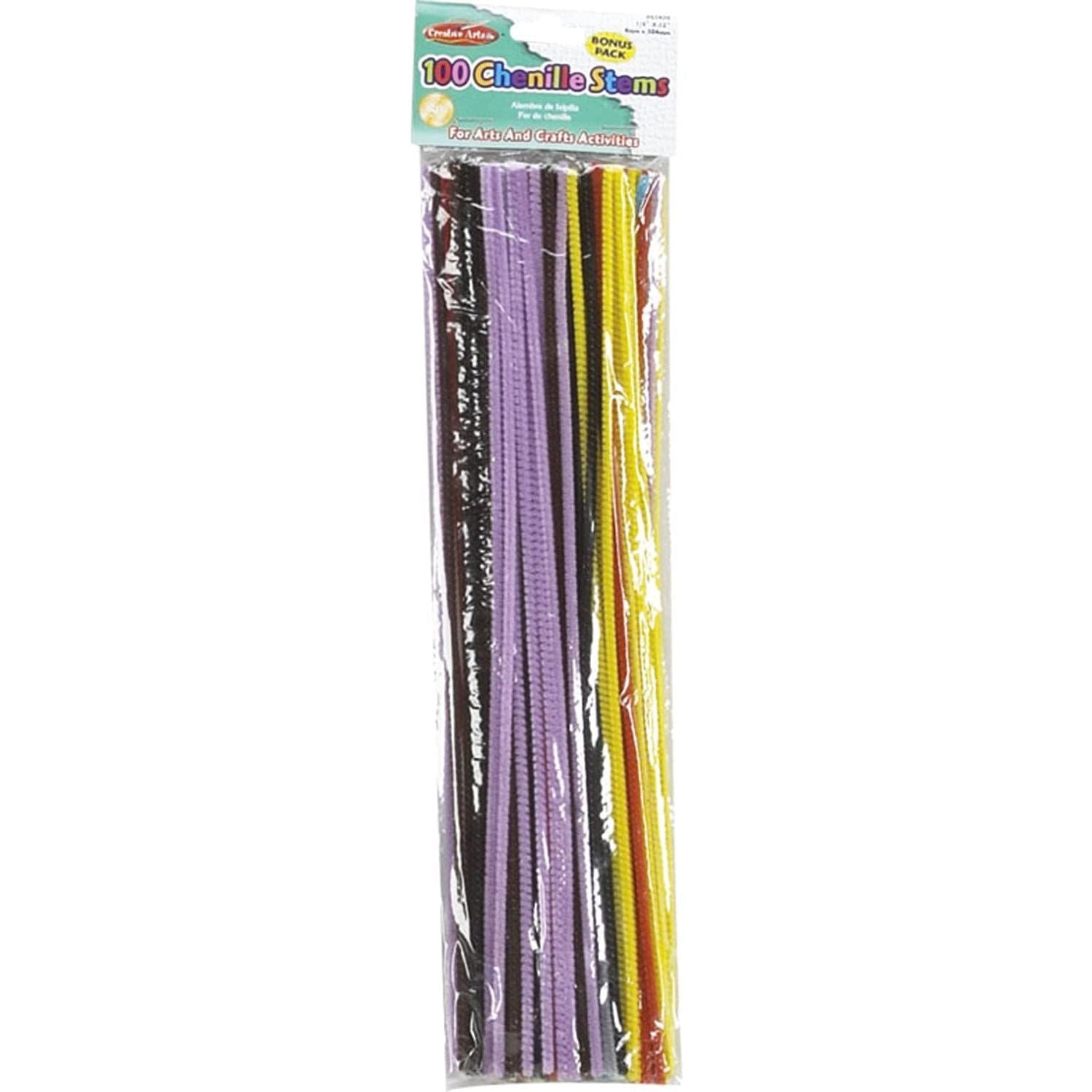 CHENILLE STEMS & PIPE CLEANERS: Asst, 12"x 4mm, 100/pk