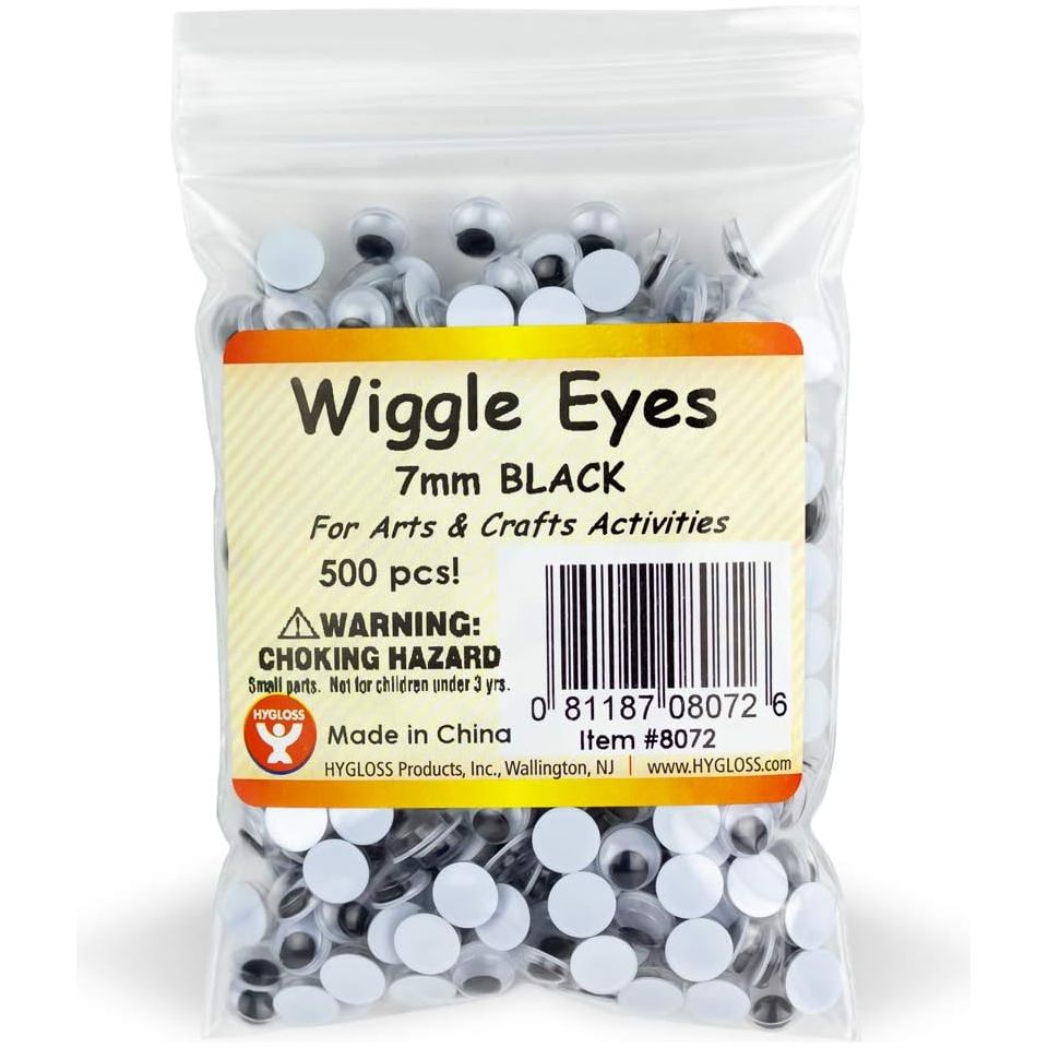 Black Paste-On Wiggle Eyes, 7mm, PK/100