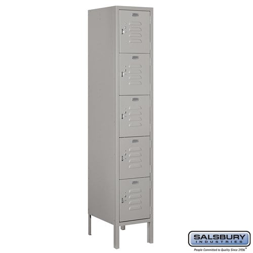 Salsbury 12" Wide Five Tier Box Style Standard Metal Locker - 1 Wide - 5 Feet High - 15 Inches Deep - Gray - Unassembled
