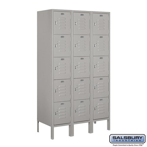 Salsbury 12" Wide Five Tier Box Style Standard Metal Locker - 3 Wide - 5 Feet High - 15 Inches Deep - Gray - Unassembled