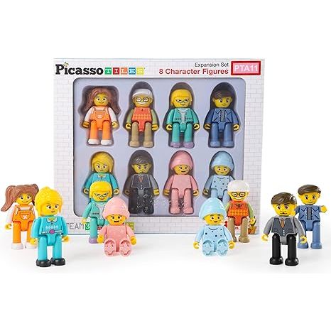 Picasso Toys Magnetic Action Figures 8 Piece Family Character for Construction Building Block Tiles