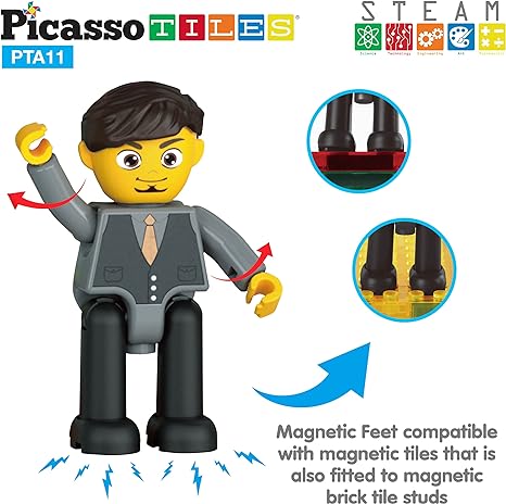 Picasso Toys Magnetic Action Figures 8 Piece Family Character for Construction Building Block Tiles