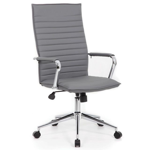 Executive High Back Task Chair w/Chrome Frame and Ribbed Back - Gray