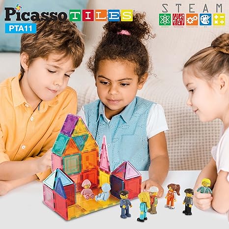Picasso Toys Magnetic Action Figures 8 Piece Family Character for Construction Building Block Tiles