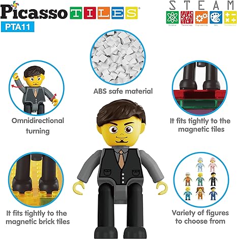 Picasso Toys Magnetic Action Figures 8 Piece Family Character for Construction Building Block Tiles