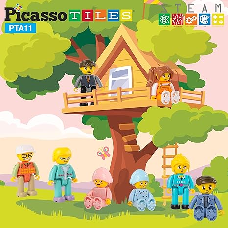 Picasso Toys Magnetic Action Figures 8 Piece Family Character for Construction Building Block Tiles