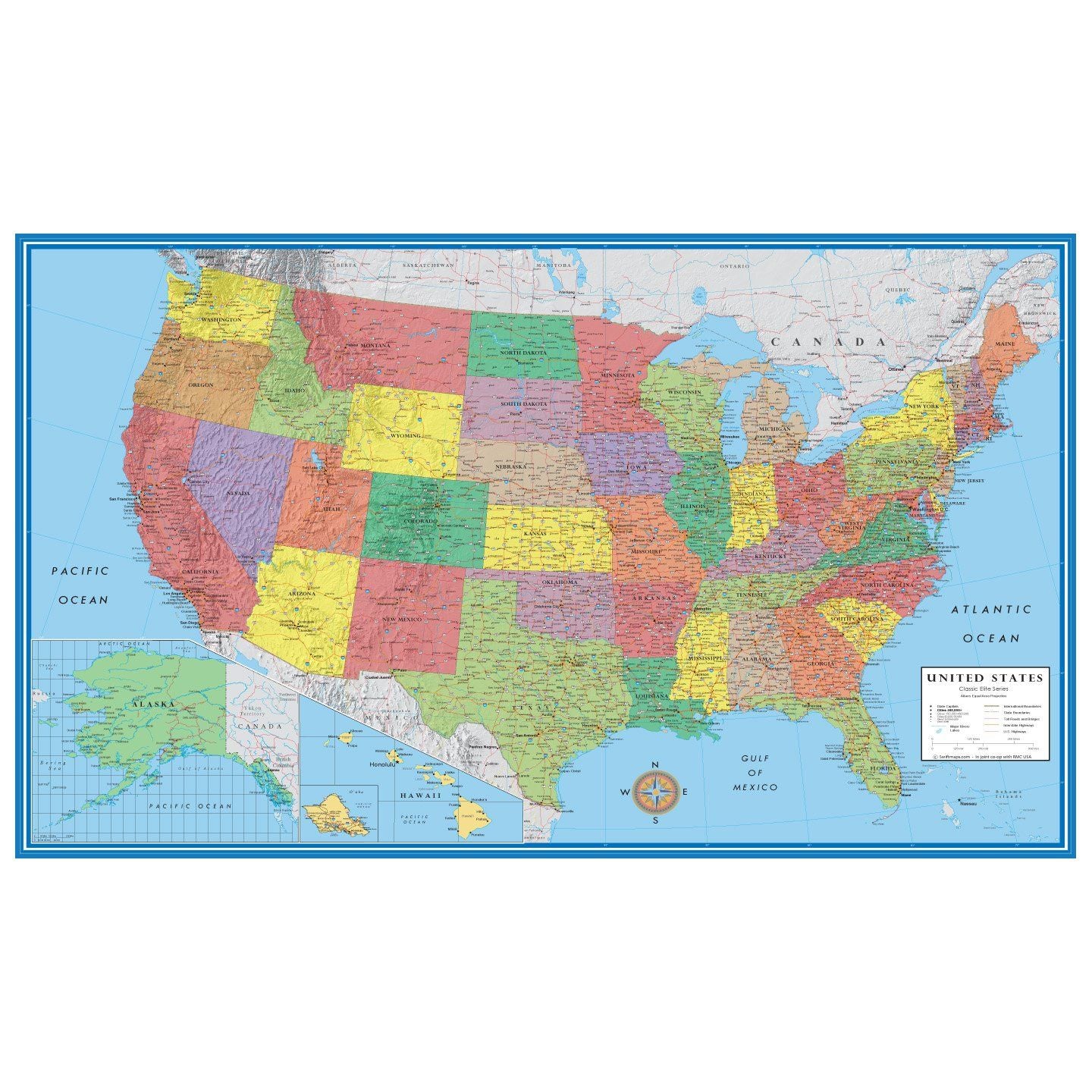 MAP: USA, LAMINATED, at least 24" X 36"