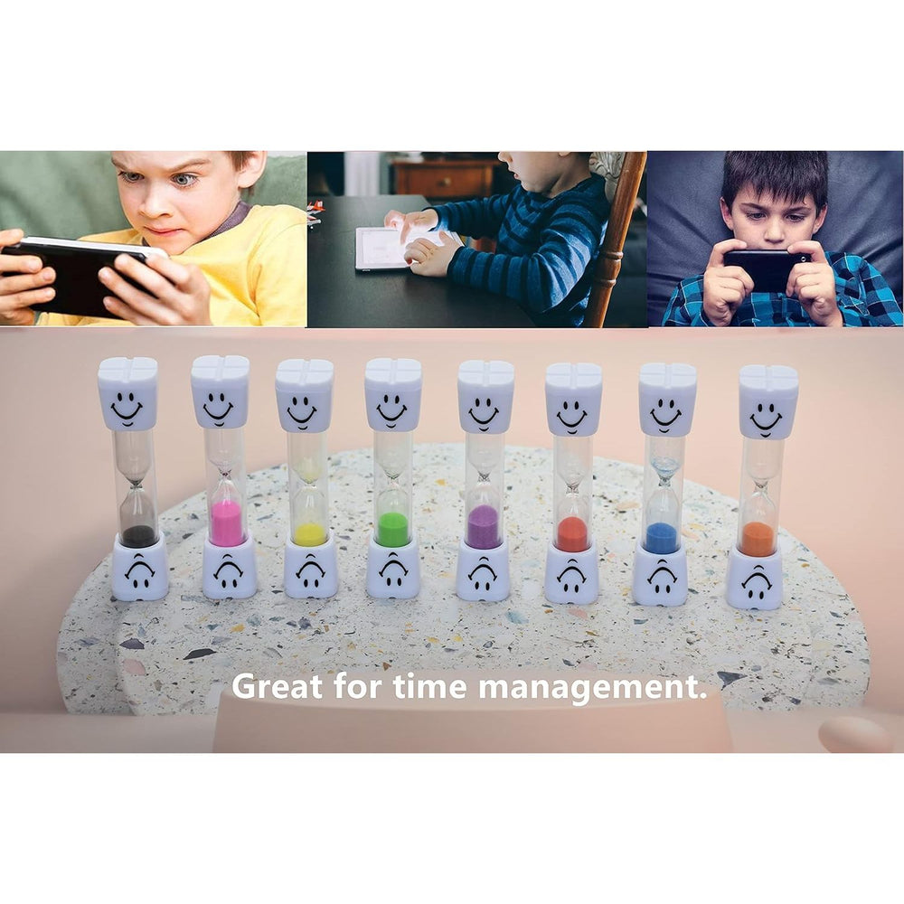 Yuronam 3 Minute Sand Timer Set, 8 Pack Colorful Smiley Hourglass Timers