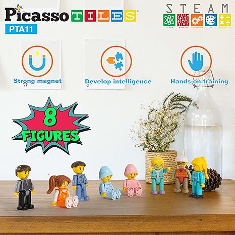 Picasso Toys Magnetic Action Figures 8 Piece Family Character for Construction Building Block Tiles