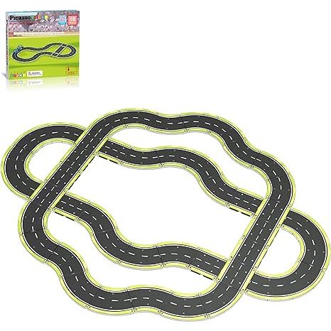 PicassoTiles Magnet Tile Car Track Adventure Theme Printed Street Road Runway Speedway Highway Magnetic Building Tiles Block Construction