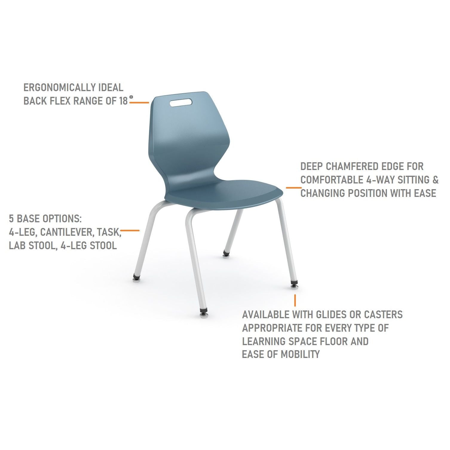 Ready Chair - 4-Leg - 18" - Tang Shell - Wisdom Frame - Nylon Glides