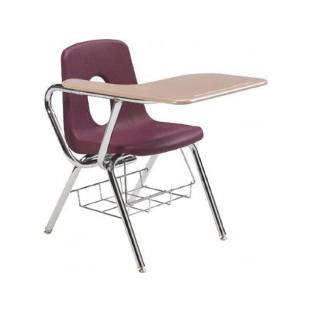 Tablet Arm Chair Desk - WoodStone Top 16"H - Navy Seat - Oak Top - RH