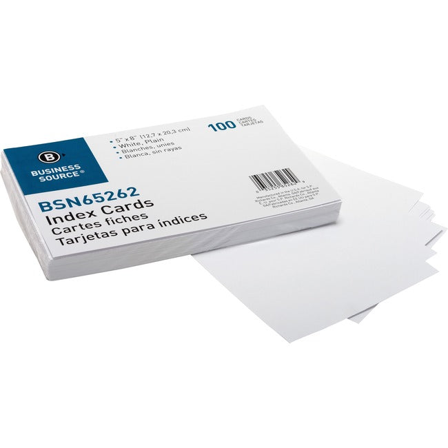 INDEX CARDS: White, 5x8, Unruled, 100/pk