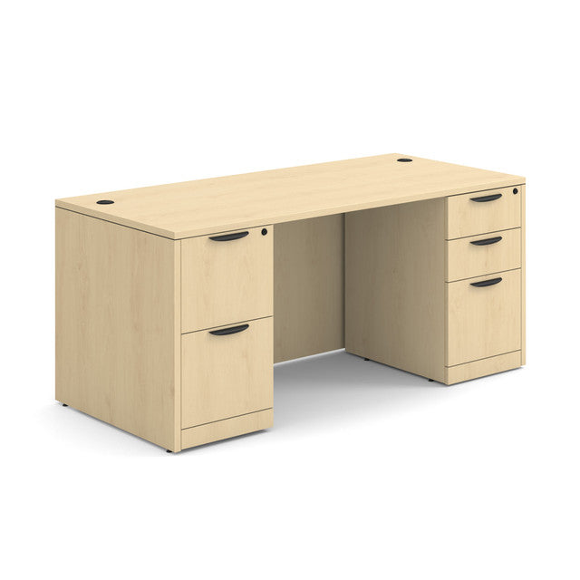 OfficeSource OS Laminate Collection Double Full Pedestal Desk - 66'' x 30'' - Maple