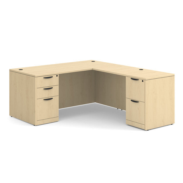 OfficeSource OS Laminate Collection Double Full Pedestal "L" Desk - 66" x 30" - Maple