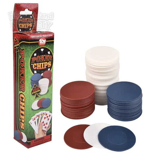 GAME PIECES: Poker Chips, 3 colors, 100/pk