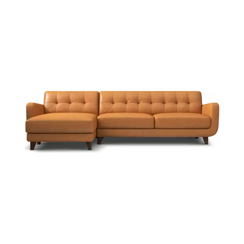 Square Arm 2-piece L-Shaped Left Facing Top Leather Corner Sectional Sofa in Cognac Tan (Seats 4)