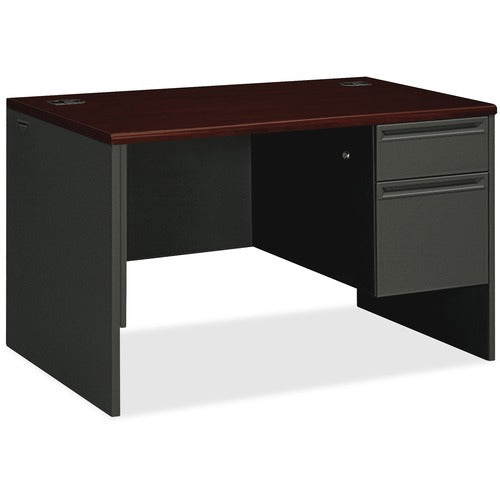 HON 38000 Series Right Pedestal Desk | 1 Box / 1 File Drawer | 48"W | Mahogany Laminate | Charcoal Finish