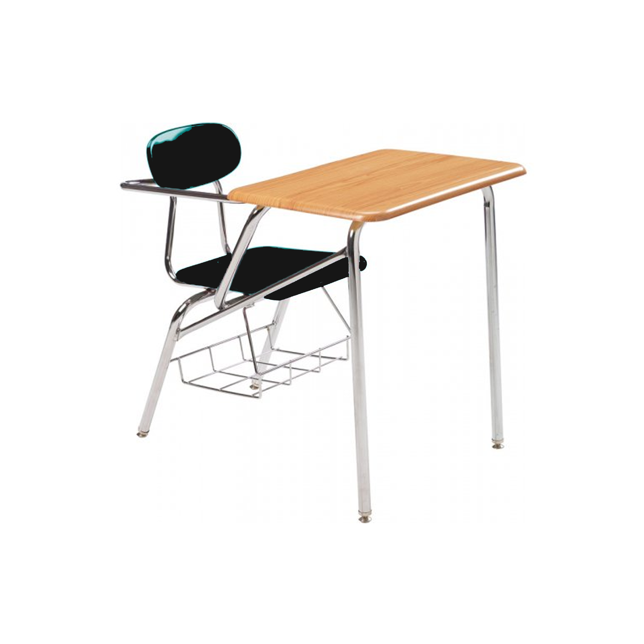 Combo Desk with Support Brace - RH- Lt Oak Woodstone - Black Seat - 14"H