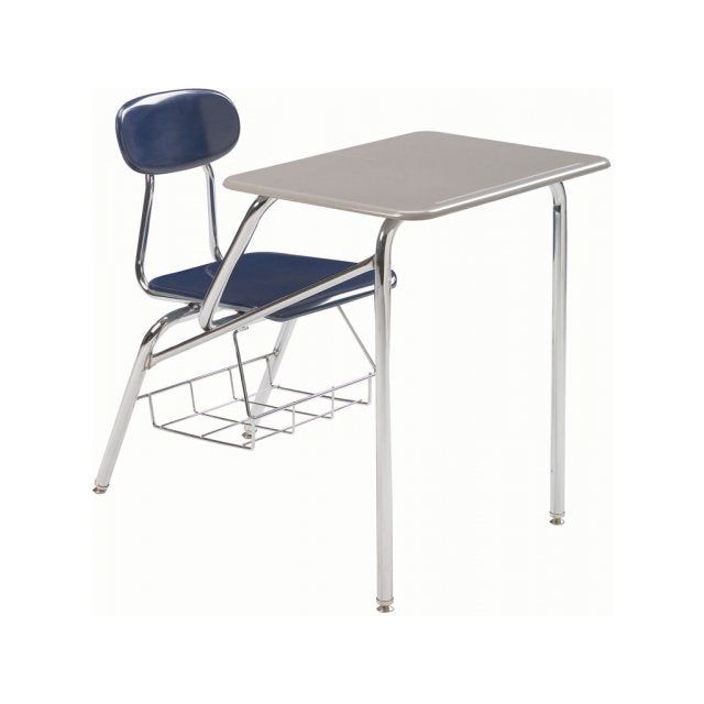 Combo Student Chair Desk - Hard Plastic Top 14"H - Cranberry Seat/Back - Light Gray Top - RH