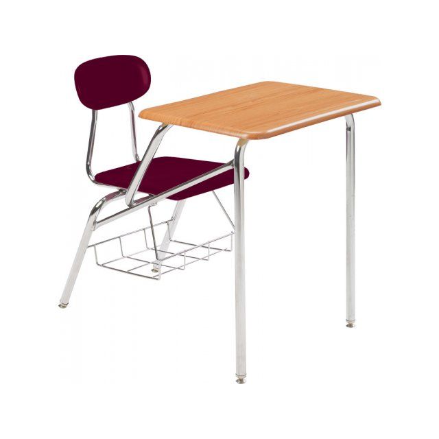 Combo Student Chair Desk - Woodstone Top 18"H - Cranberry Seat - Maple Desktop - RH