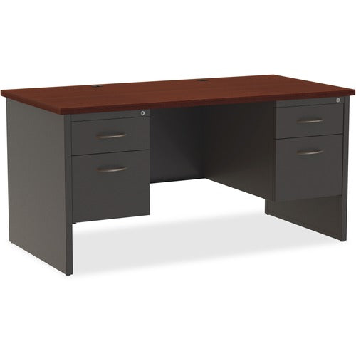 Lorell Mahogany Laminate/Charcoal Modular Desk Series Pedestal Desk - 2-Drawer - 60x30