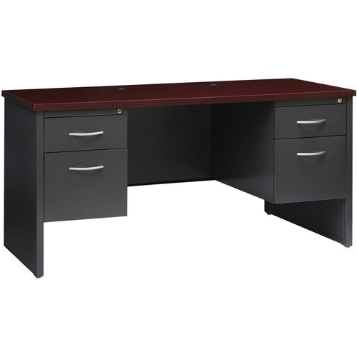 Lorell Mahogany Laminate/Charcoal Steel Double-pedestal Credenza - 2-Drawer - 60x24