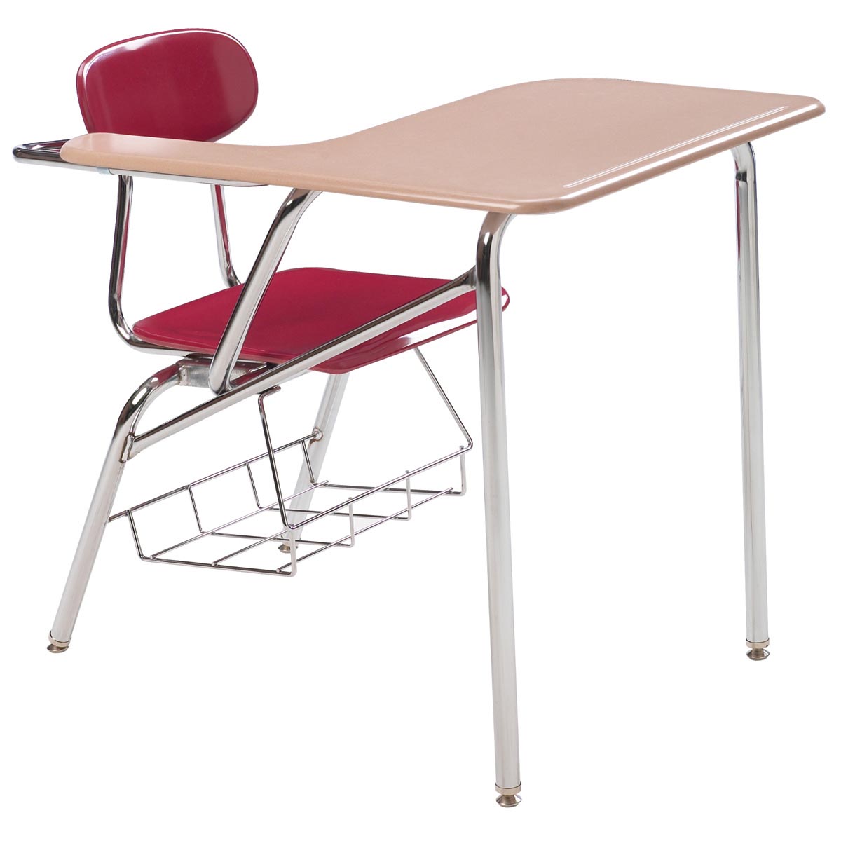 Tablet Arm Desk with WoodStone Top - 14" Seat Height - Cranberry Seat/Beige Woodstone Top