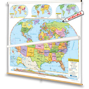 POLITICAL RELIEF WORLD AND U.S. MAP SET