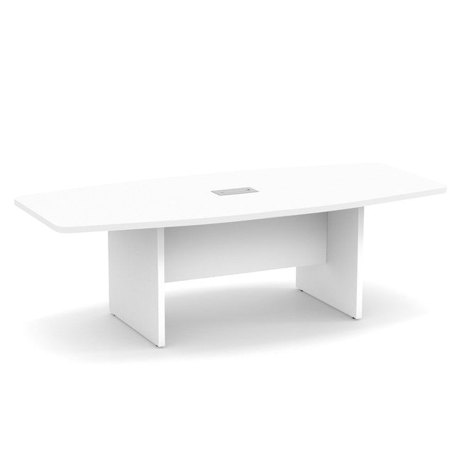 Boat Shaped Conference Table with Slab Base - 6' - White