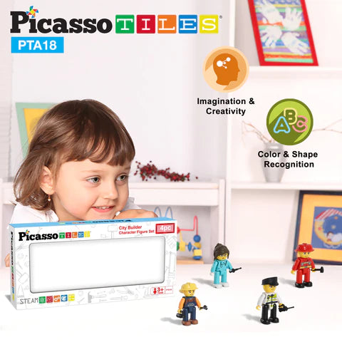 PicassoTiles 4 Piece City Builder Character Figure Set PTA18