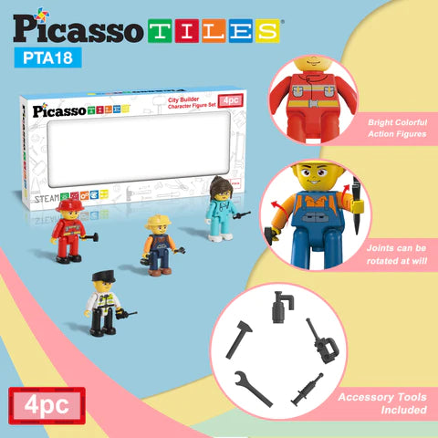 PicassoTiles 4 Piece City Builder Character Figure Set PTA18