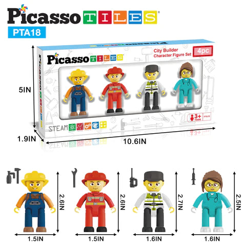 PicassoTiles 4 Piece City Builder Character Figure Set PTA18