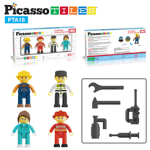 PicassoTiles 4 Piece City Builder Character Figure Set PTA18