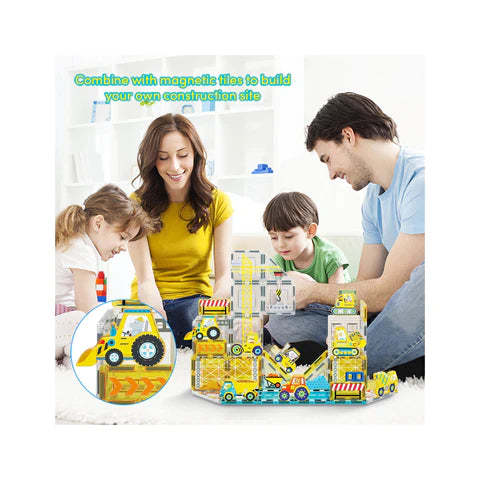 PicassoTiles 8pc Magnet Building Tile Blocks Addon 8 Magnetized Action Figures Construction Vehicle Zoo Animal Theme - PTA21