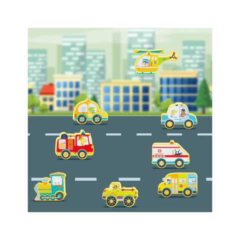 PicassoTiles 8pc Magnet Building Blocks Metro City 8 Vehicle Magnetized Action Figures - PTA24