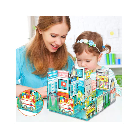 PicassoTiles 8pc Magnet Building Blocks Metro City 8 Vehicle Magnetized Action Figures - PTA24