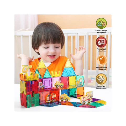 PicassoTiles 8pc Magnet Building Blocks Metro City 8 Vehicle Magnetized Action Figures - PTA24
