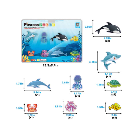 PicassoTiles 8pc Magnet Tile Building Blocks 8 Marine Animal Action Figures - PTA25