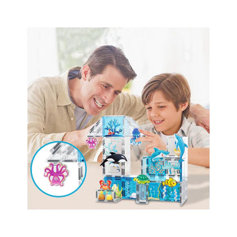 PicassoTiles 8pc Magnet Tile Building Blocks 8 Marine Animal Action Figures - PTA25