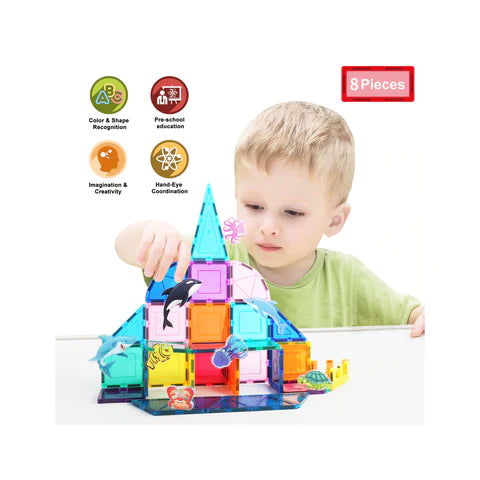 PicassoTiles 8pc Magnet Tile Building Blocks 8 Marine Animal Action Figures - PTA25