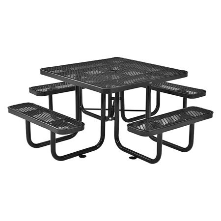 46˝ Square Expanded Metal Table & Bench Combo - Portable - Teal