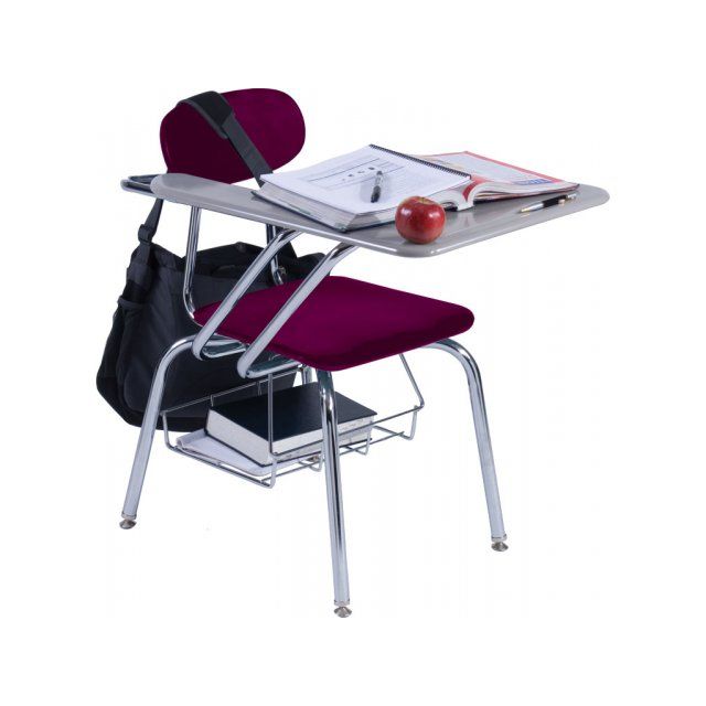 Hard Plastic Tablet Arm Chair Desk - Hard Plastic Top 16"H - Cranberry Seat/Back - Light Gray Top - RH