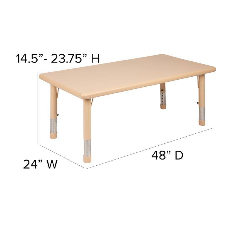 24''W x 48''L Rectangular Natural Plastic Height Adjustable Activity Table