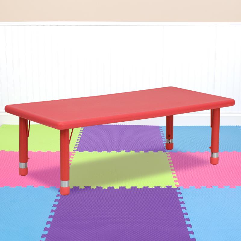 24''W x 48''L Rectangular Red Plastic Height Adjustable Activity Table