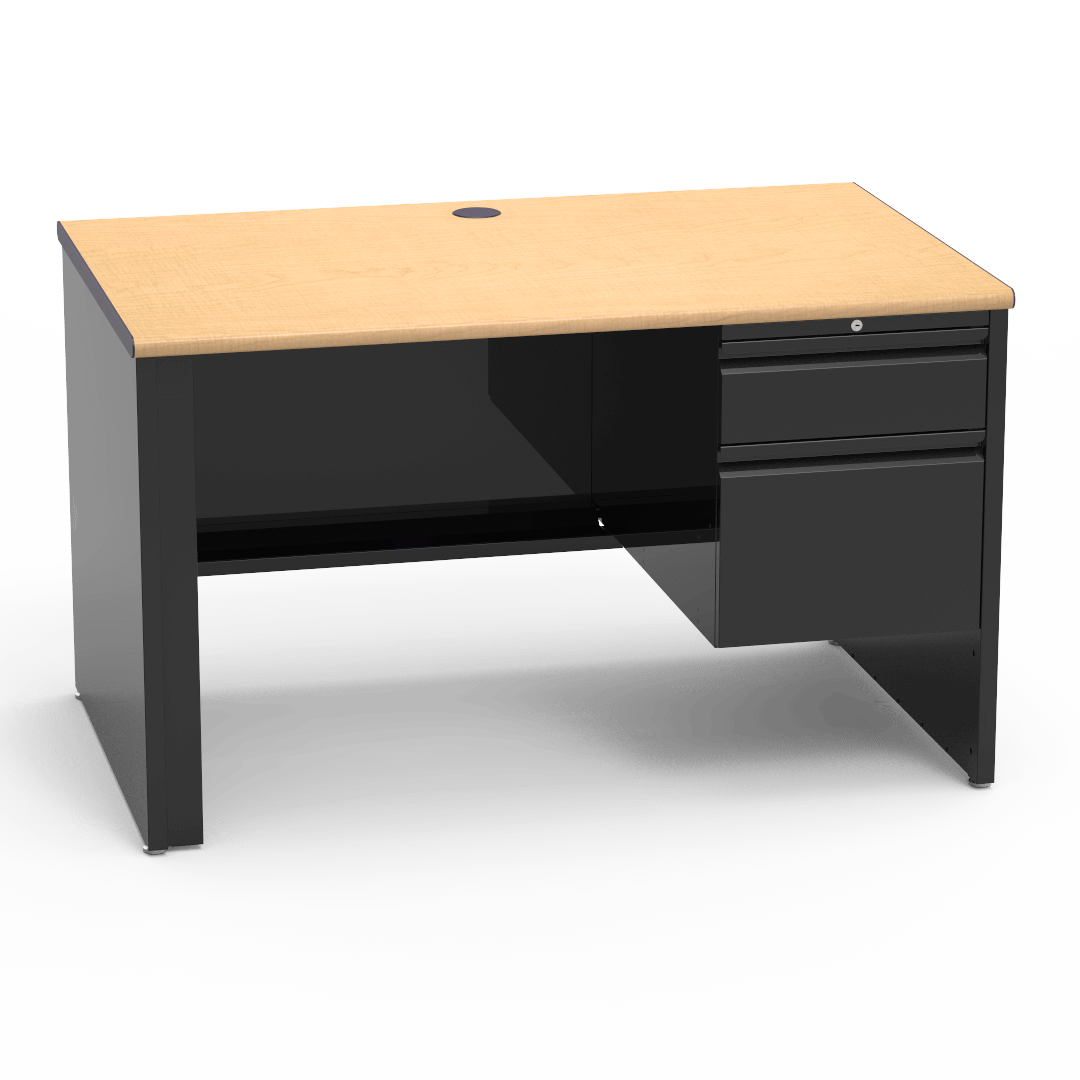 53 Series Desk with Right-Hand Pedestal - Char Black Frame/Fusion Maple Laminate Surface
