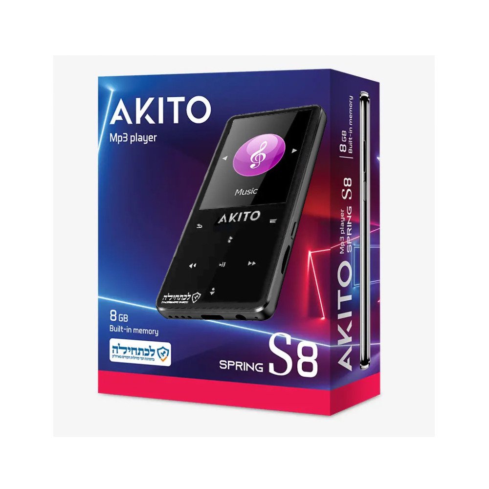 AKITO S8 8GB Kosher MP3 Player with Buttons, Built-in Speakers, Recorder, and Touch Buttons (Black)