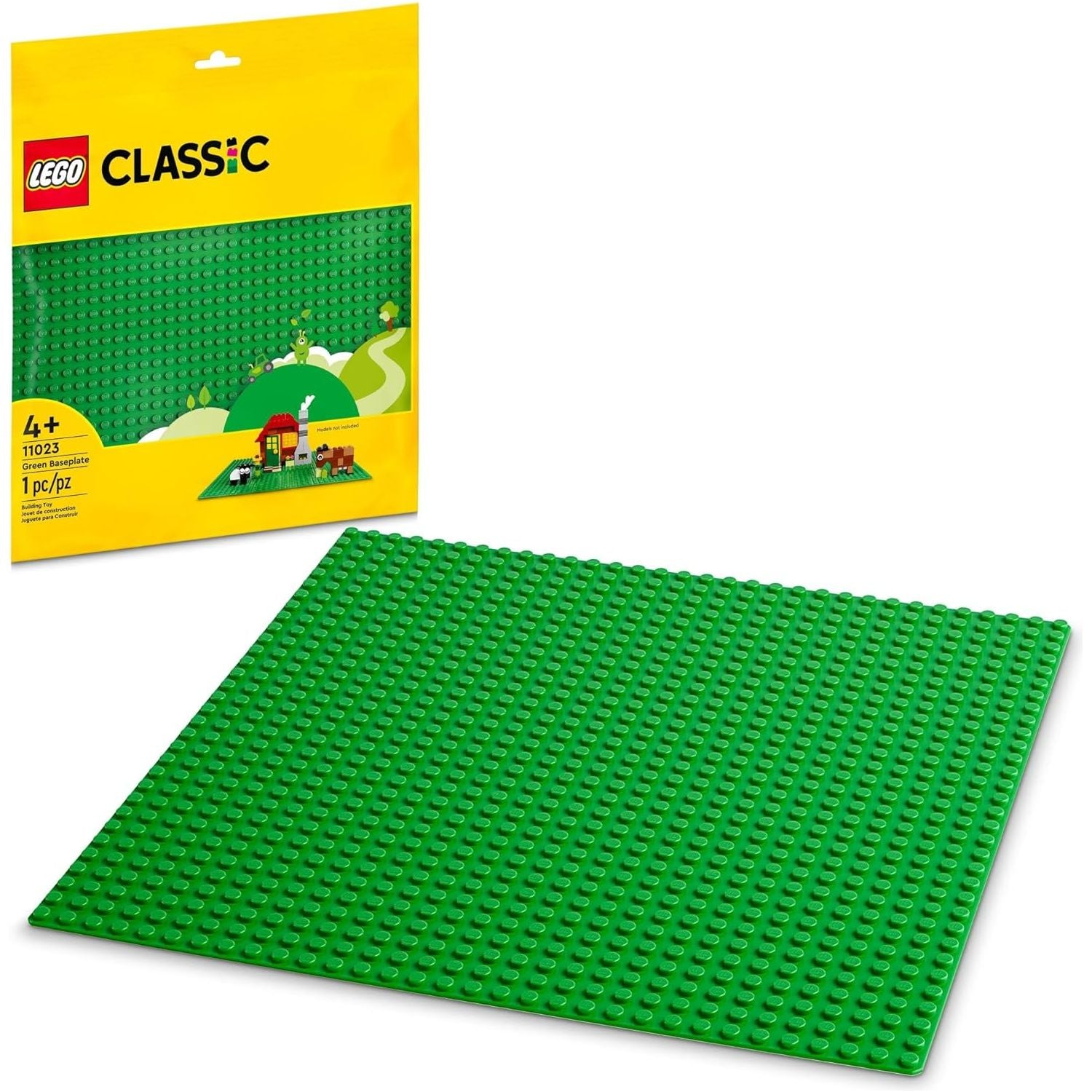 LEGO Classic Green Baseplate, Square 32x32 Stud Foundation to Build, Play, and Display Brick Creations, Great for Grassy Nature Landscapes, 11023